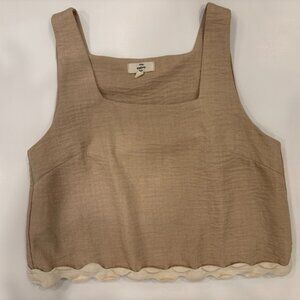 Entro Oatmeal Colored Scalloped Edge Sleeveless Crop Top SIZE SMALL
